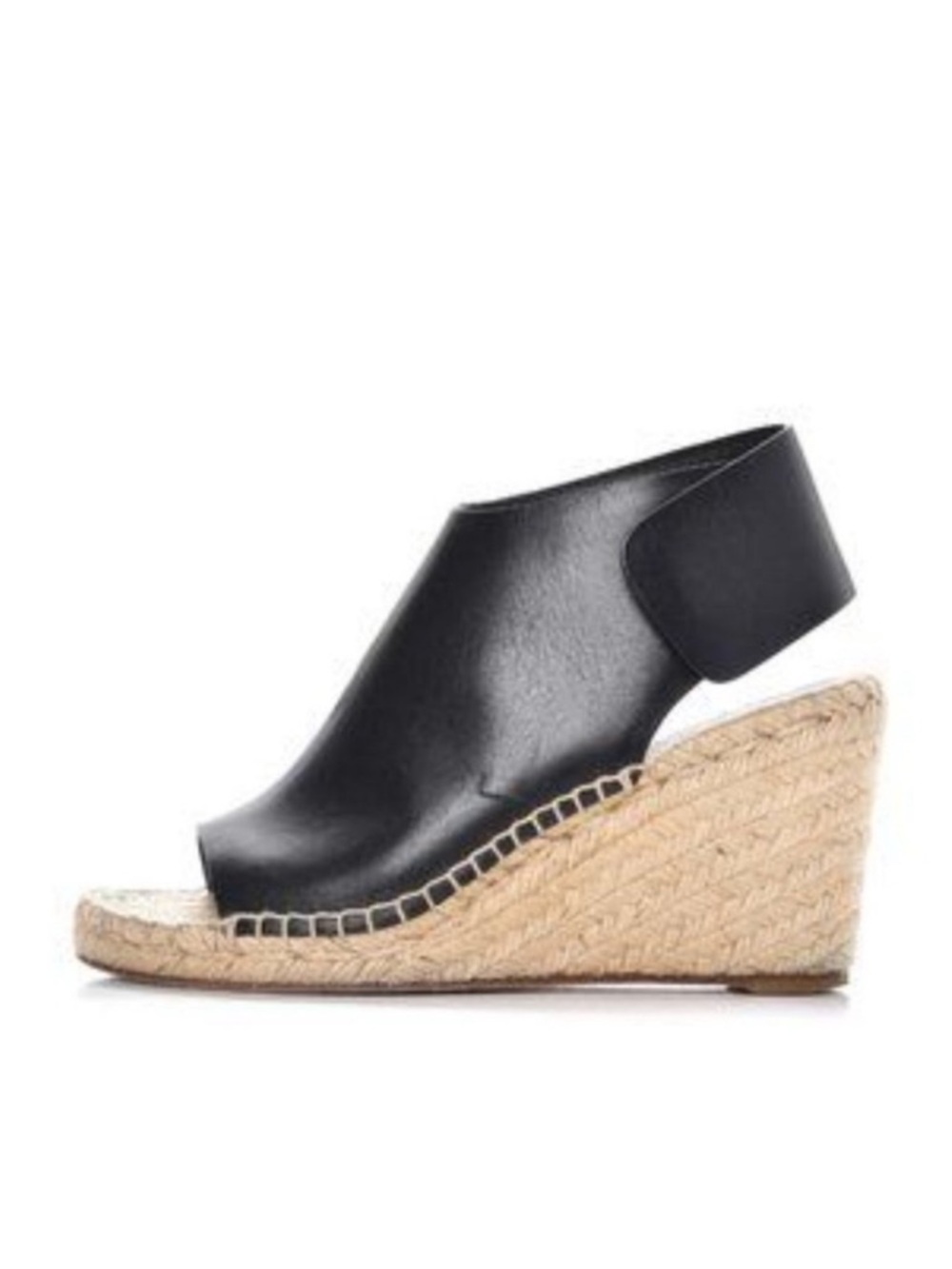 CELINE Calfskin Espadrille Wedge Sandals Black/Natural Size 35